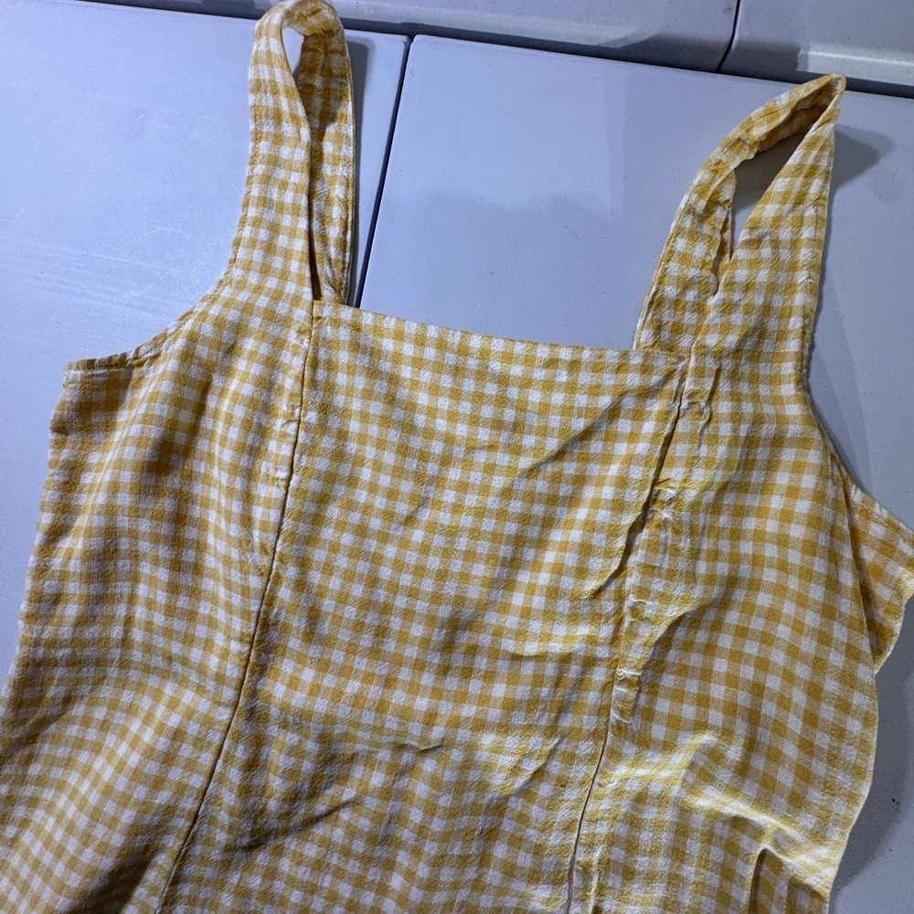 Old Navy Yellow Gingham Square Neck Mini Dress XL Sleeveless Smocked Back 708450 - Picture 5 of 9